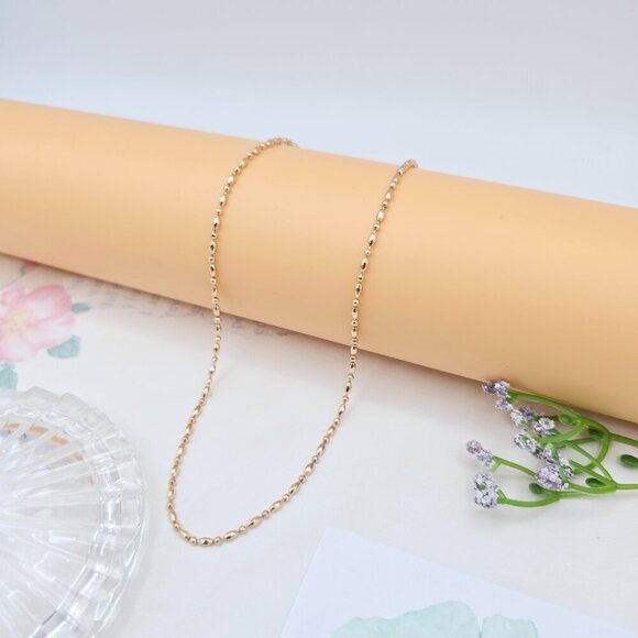 Dainty Rose Gold Beaded Chain Necklace, 17.7 Inch Everyday Style, XPNL0028 - Picture 6 of 10